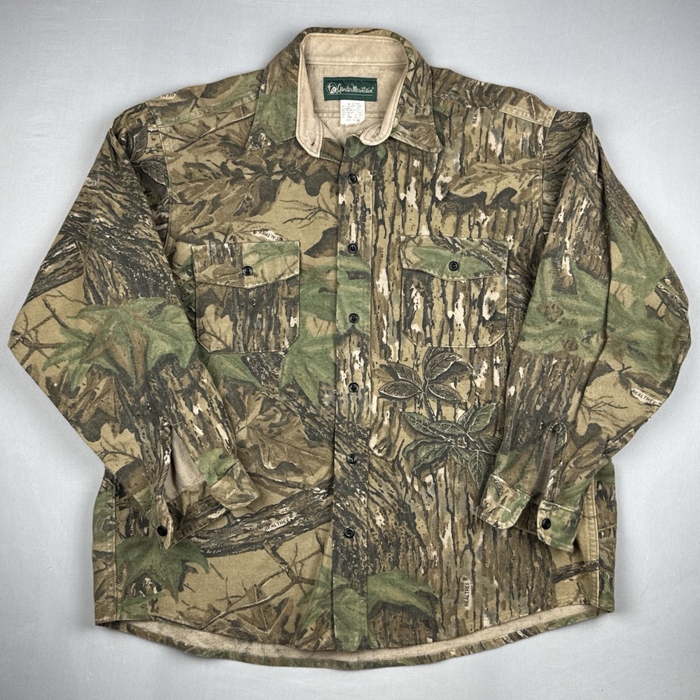 Vintage Gander Mountain Realtree Camo Camouflage Button Up Shirt Size XL Hunting